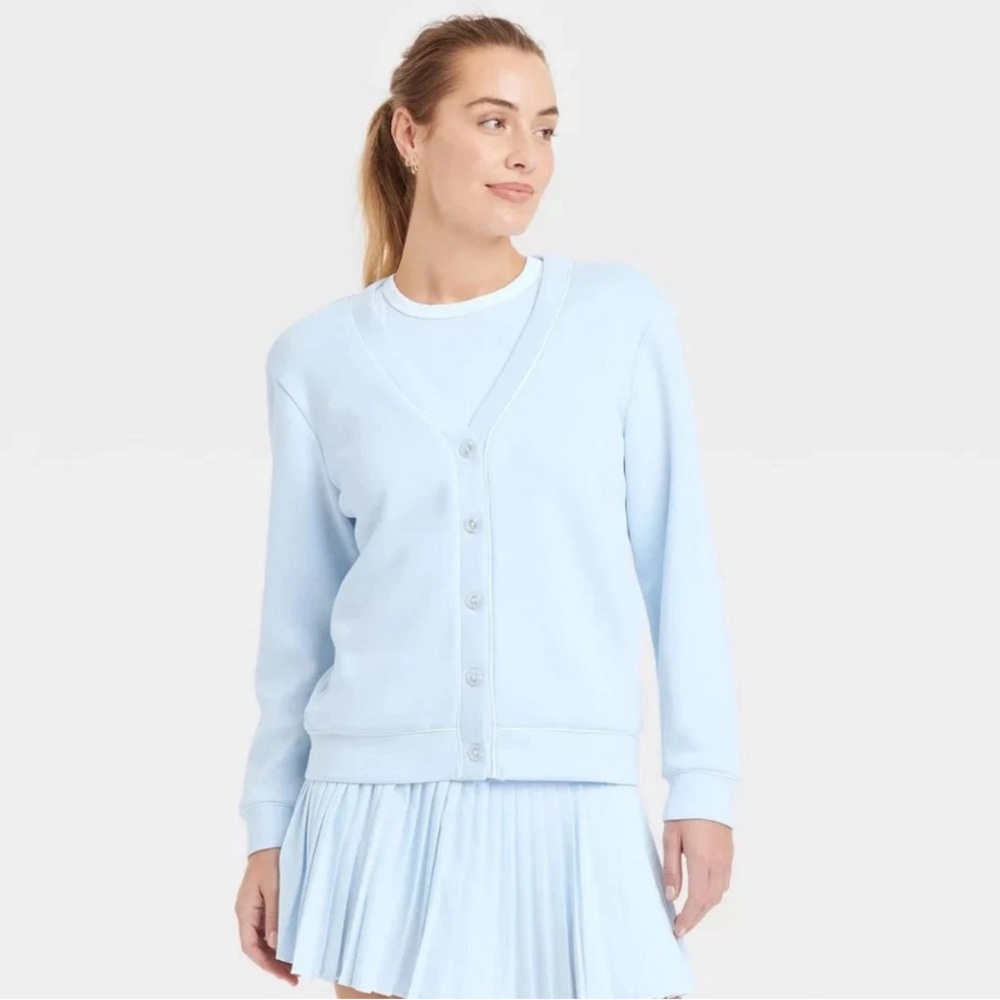 Plus size All in Motion light blue pipped button up cardigan size XXL - Picture 2 of 6